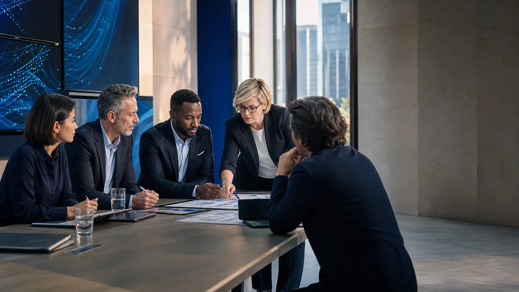 Technology leaders and media professionals in a focused briefing